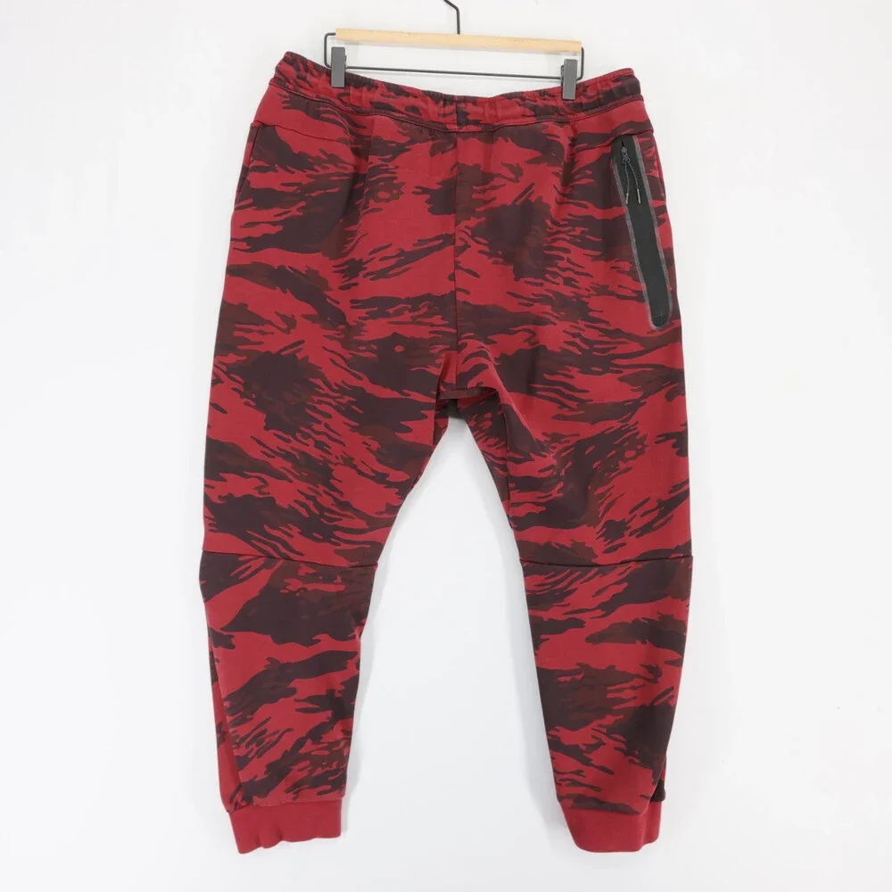 Nike Tech Fleece Joggers Mens 2XL Red Camo Drawstring Tapered Activewear